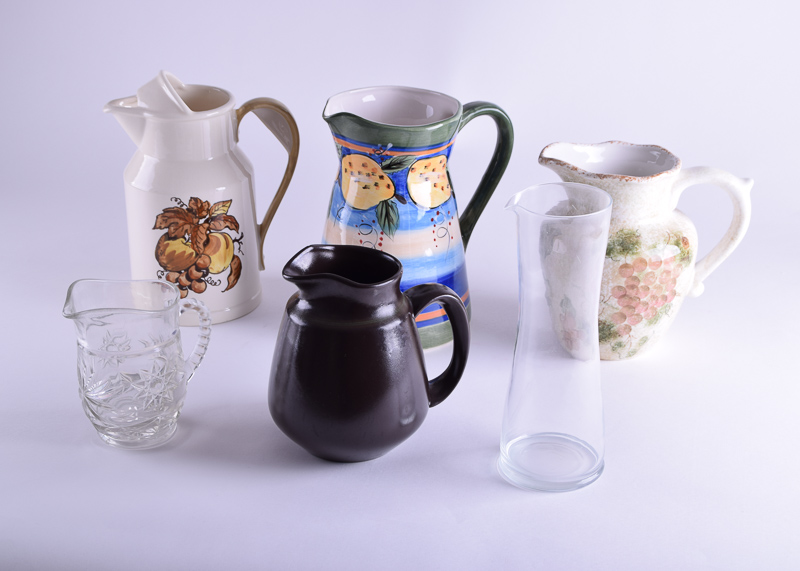 Collection of Ceramic and Glass Serving Pitchers
