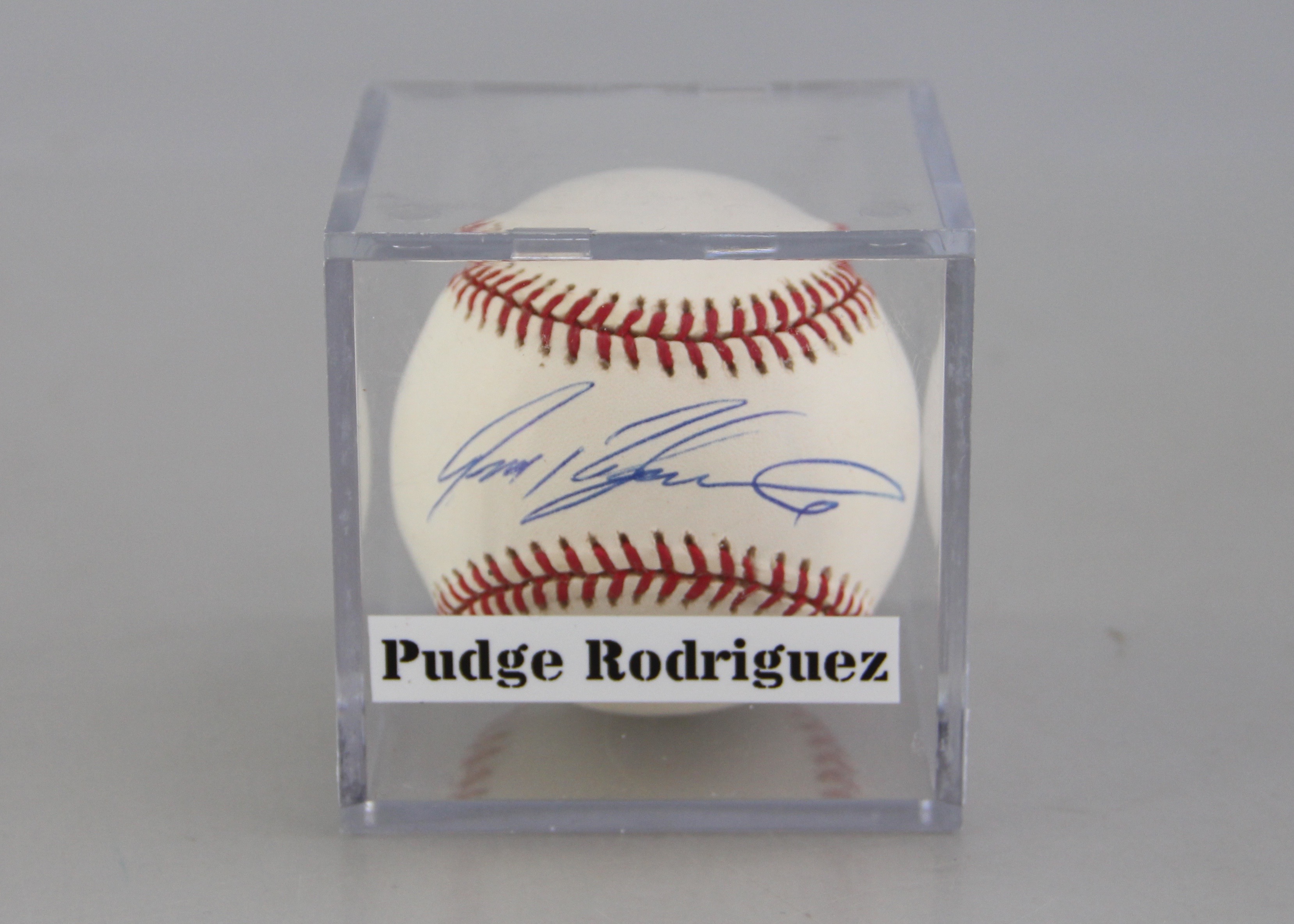 Autographed Ivan "Pudge" Rodriguez Baseball in Display Case