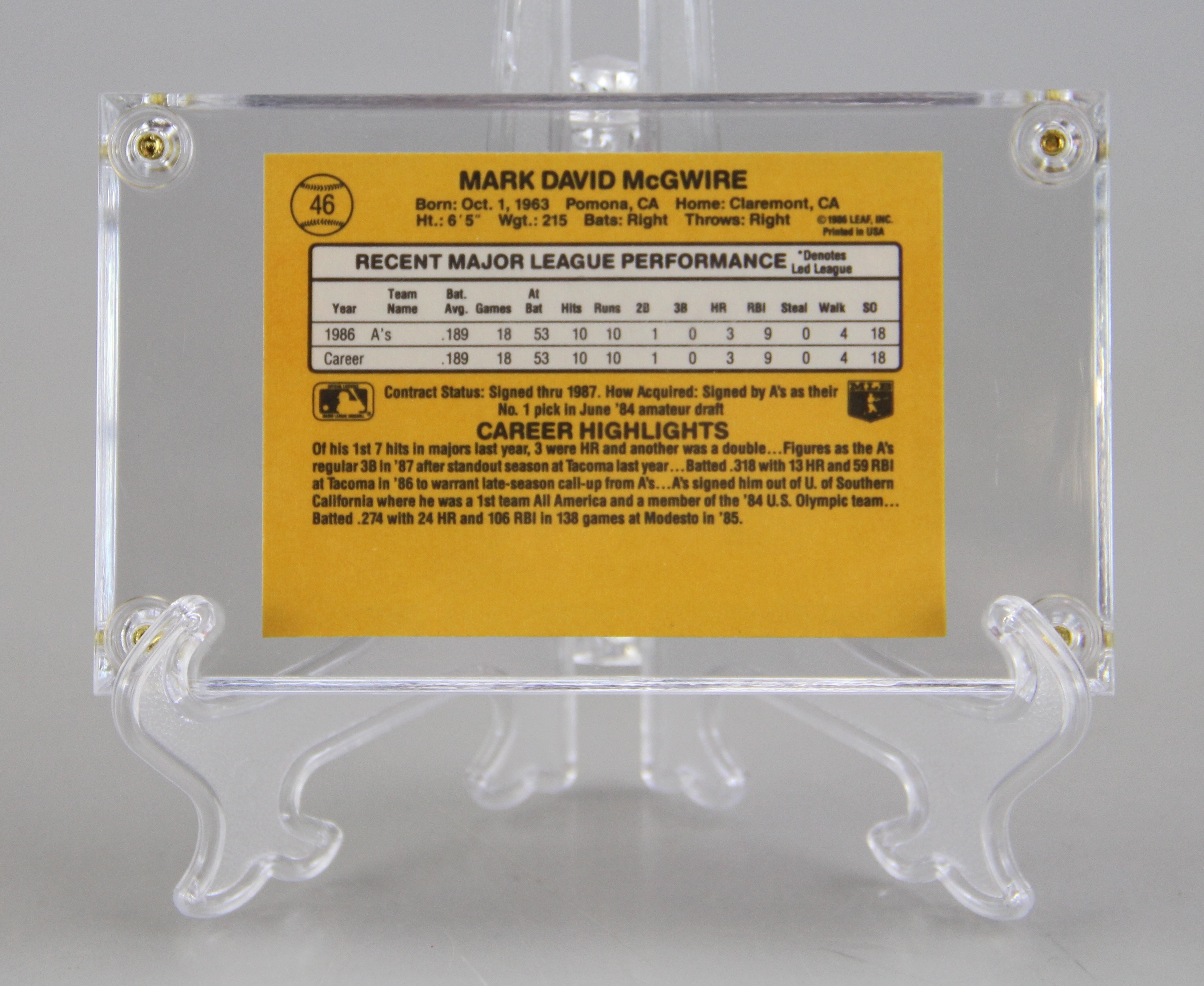 1986 Mark McGwire Rookie Card