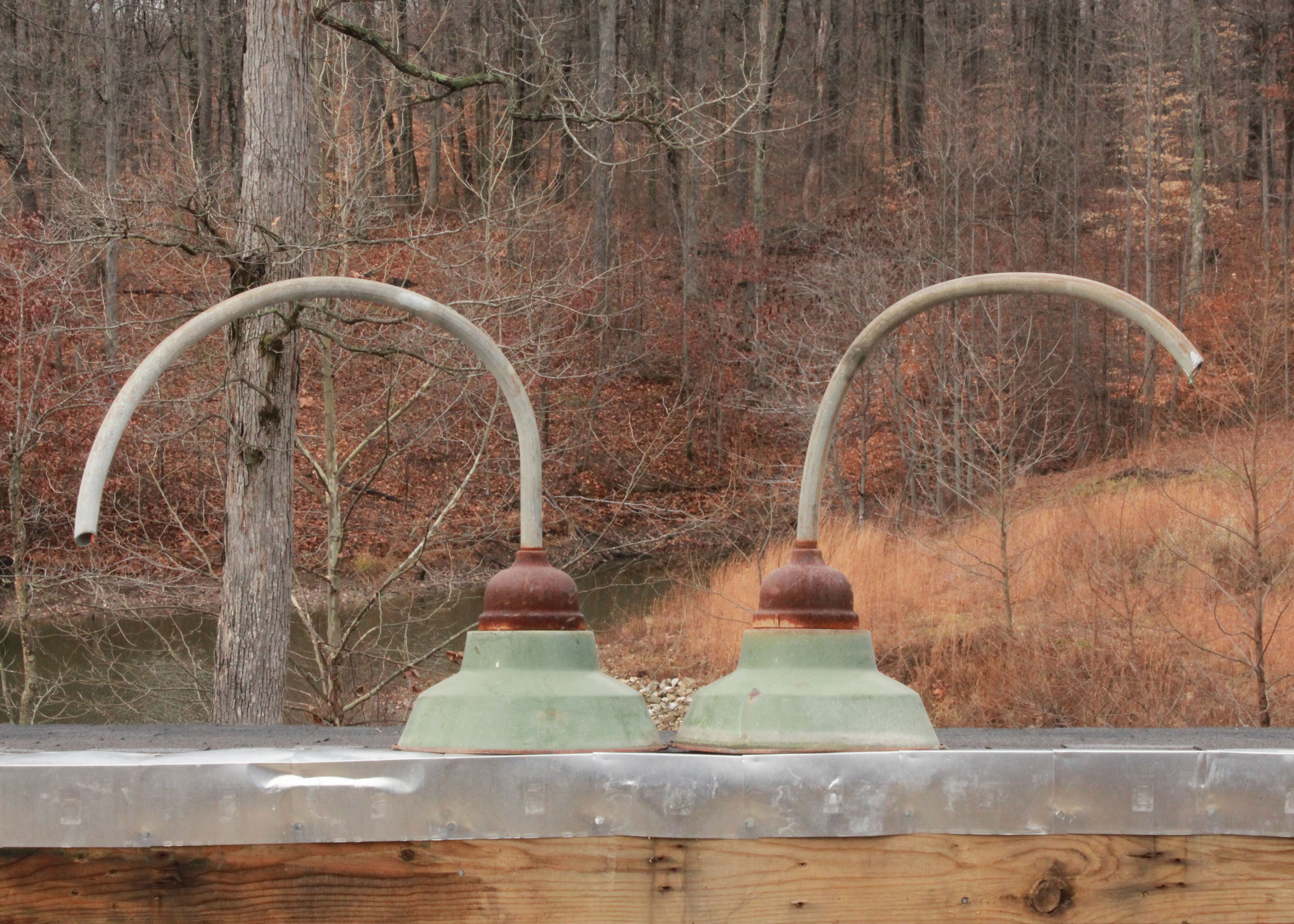 Pair of Metal Industrial Hanging Lights