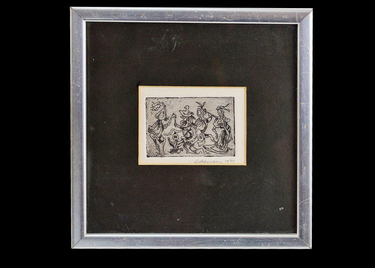 Framed Kurt Seligmann Etching and Retrospective Book