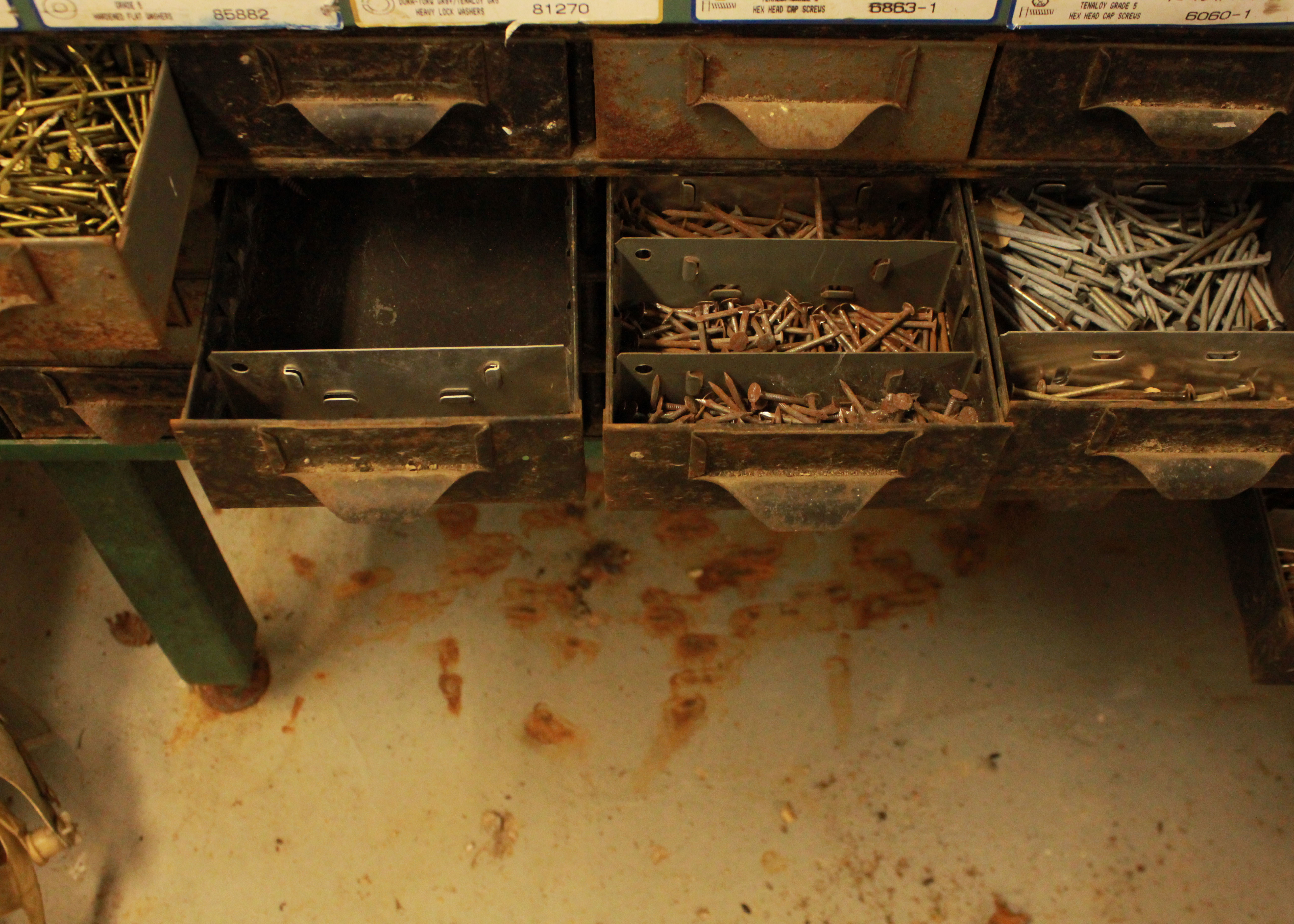 Metal Hardware Storage Drawers with Contents