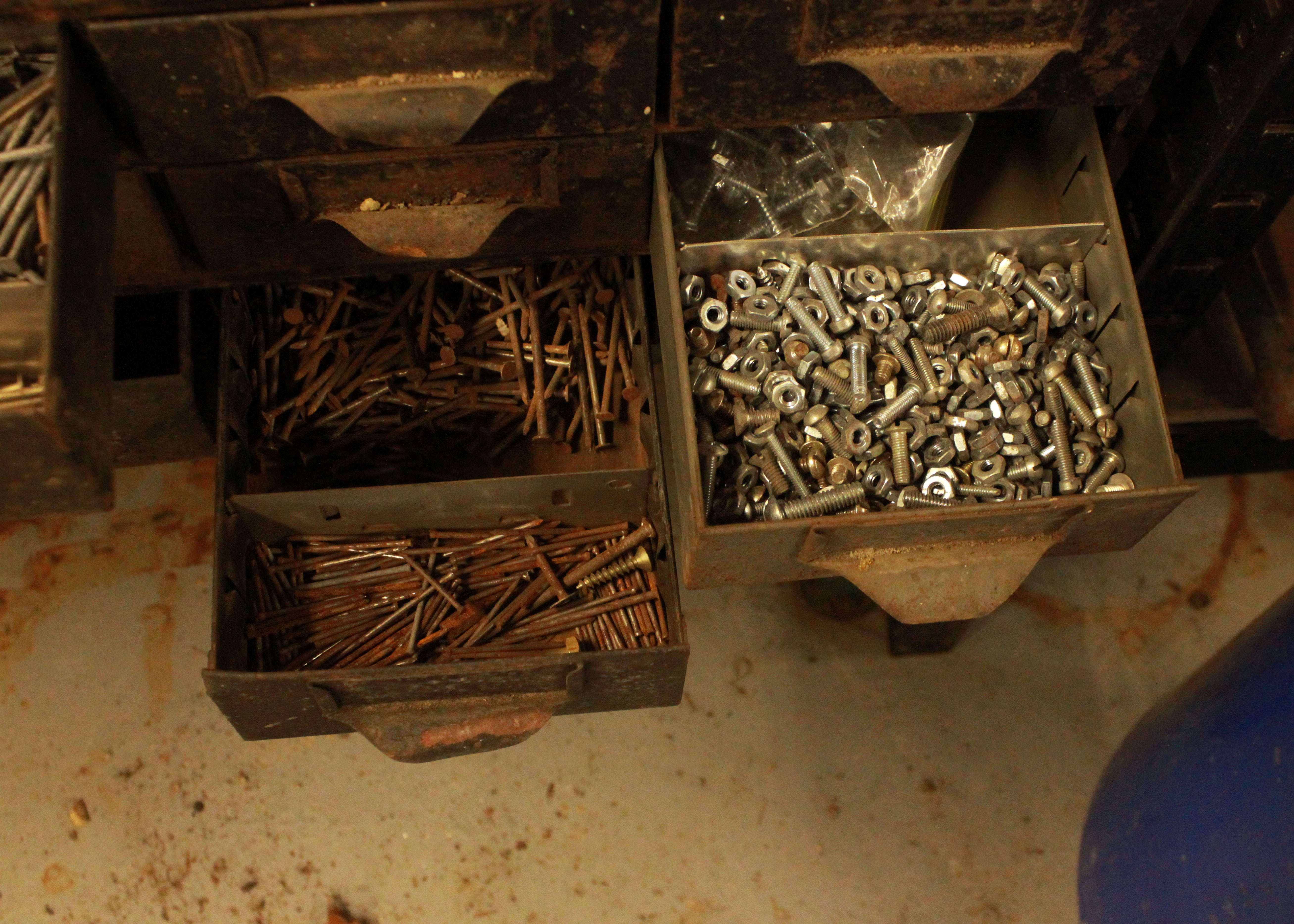 Metal Hardware Storage Drawers with Contents