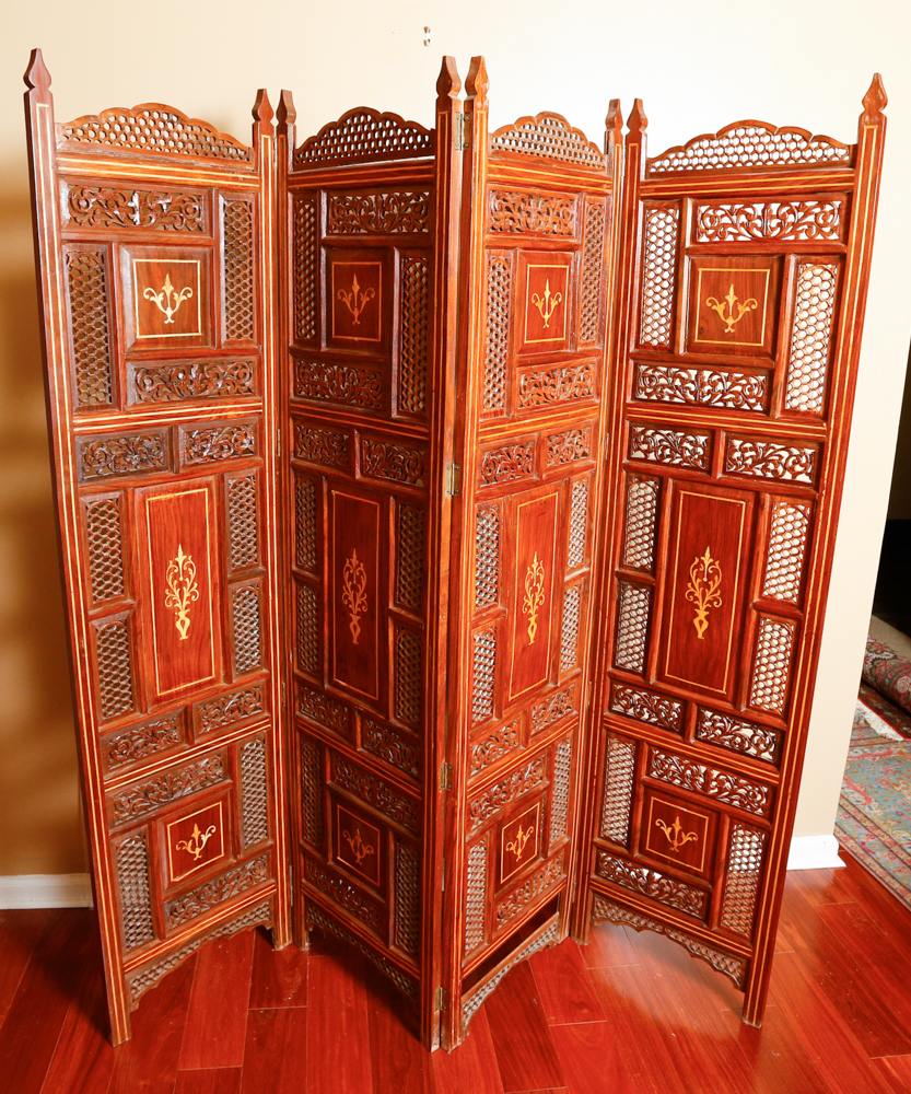 Vintage Carved Rosewood Dressing Screen