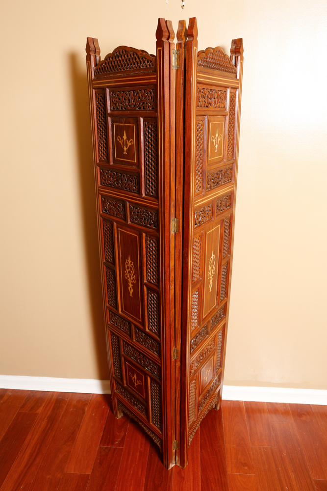 Vintage Carved Rosewood Dressing Screen