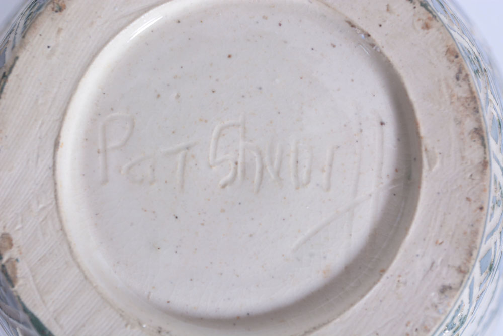 Bisque Urn, Green Pottery and Carved Stand