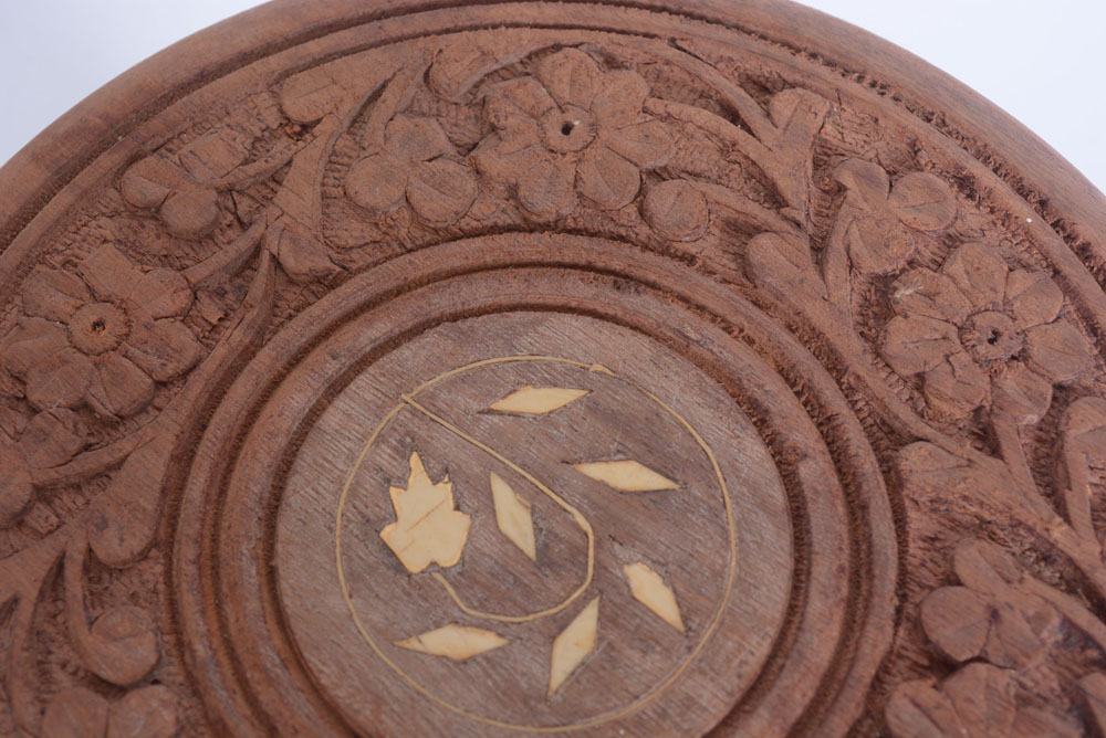 Bisque Urn, Green Pottery and Carved Stand