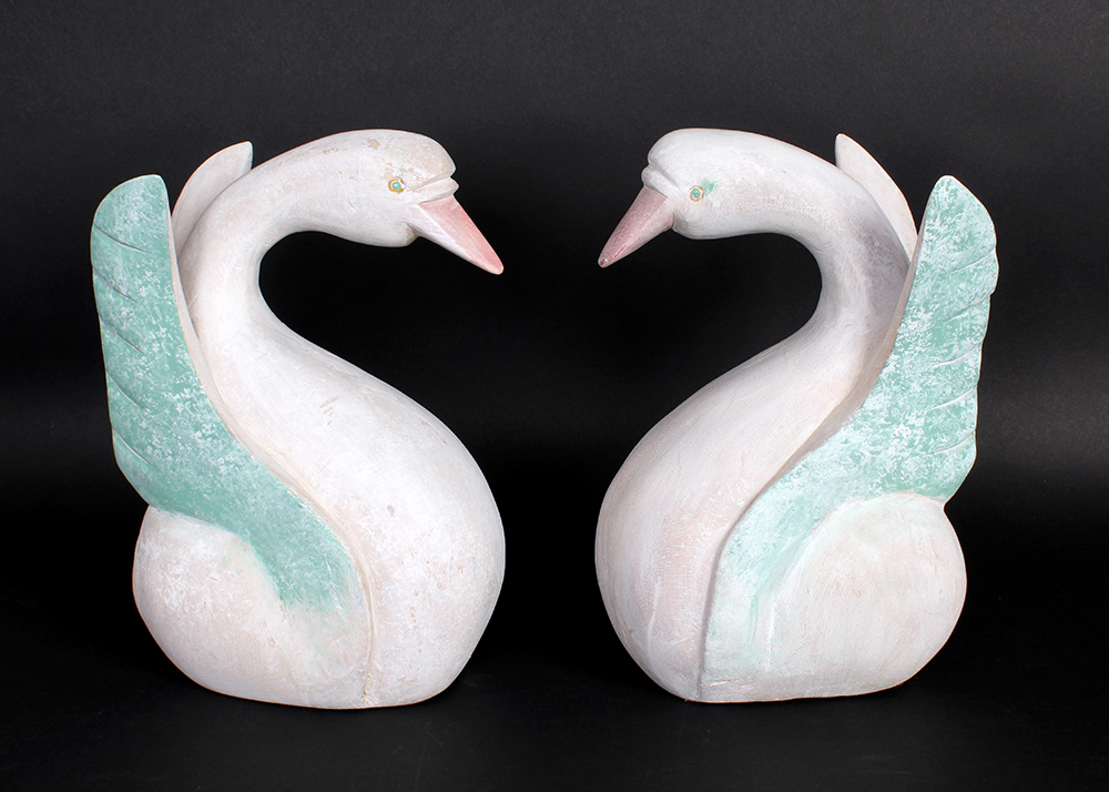 Pair of Decorative Wooden Swans