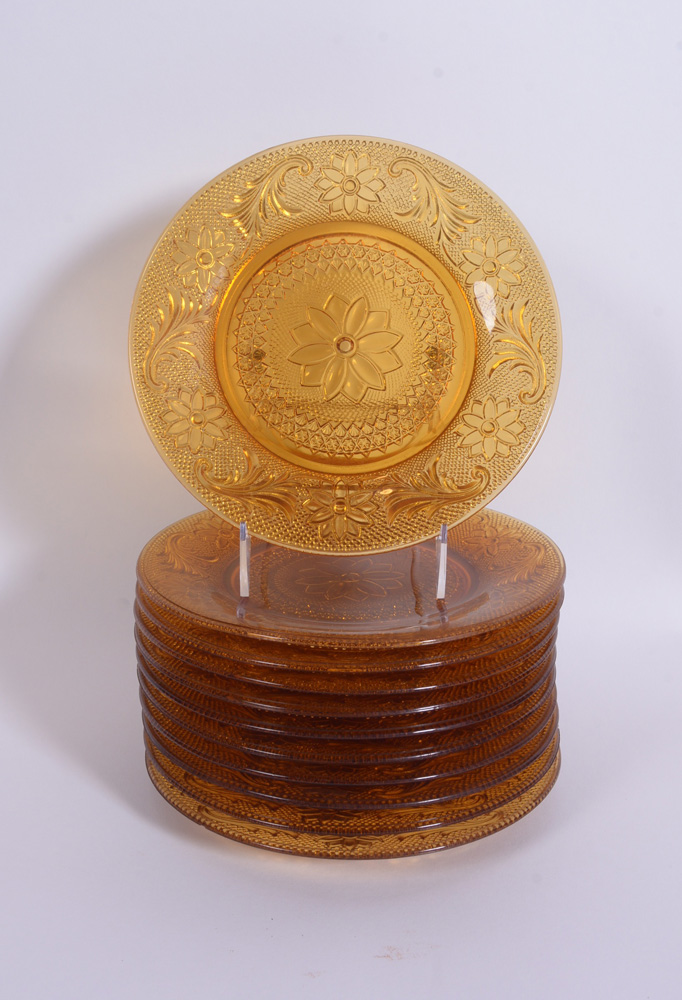 Collection of Engraved Acanthus Brown Dishware and Tray