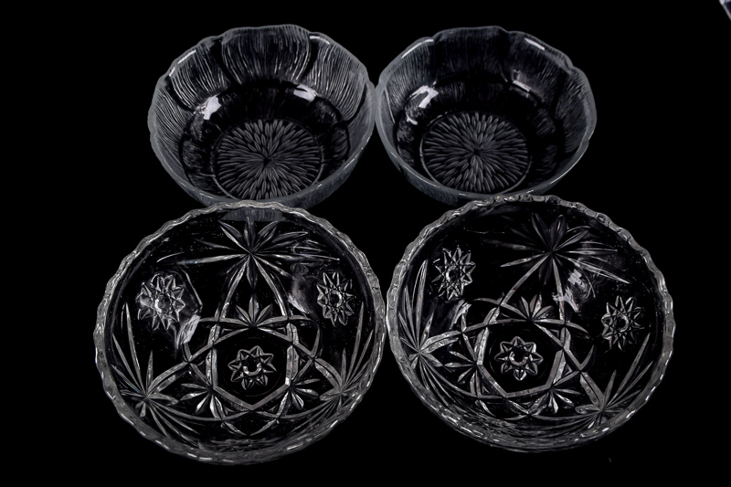 Set of Pressed Glass Plates and Dessert Bowls