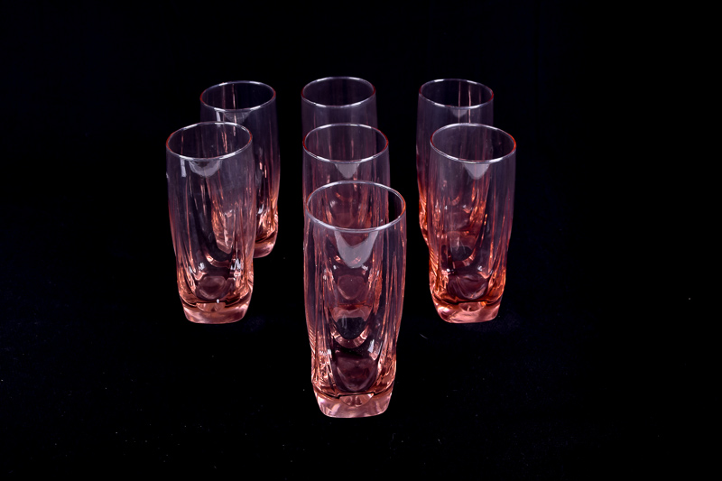 Set of Seven Salmon Pink Drinking Glasses