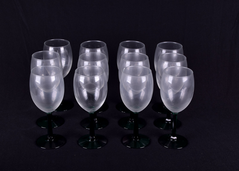Set of Twelve Green Stemmed Wine Glasses