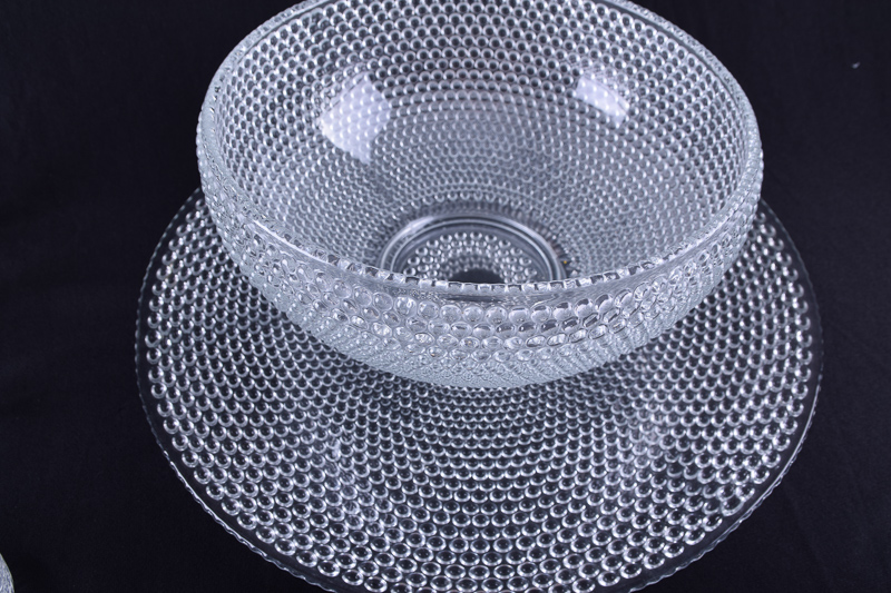 Vintage Hobnail Glass Punch Bowl with Assorted Glasses