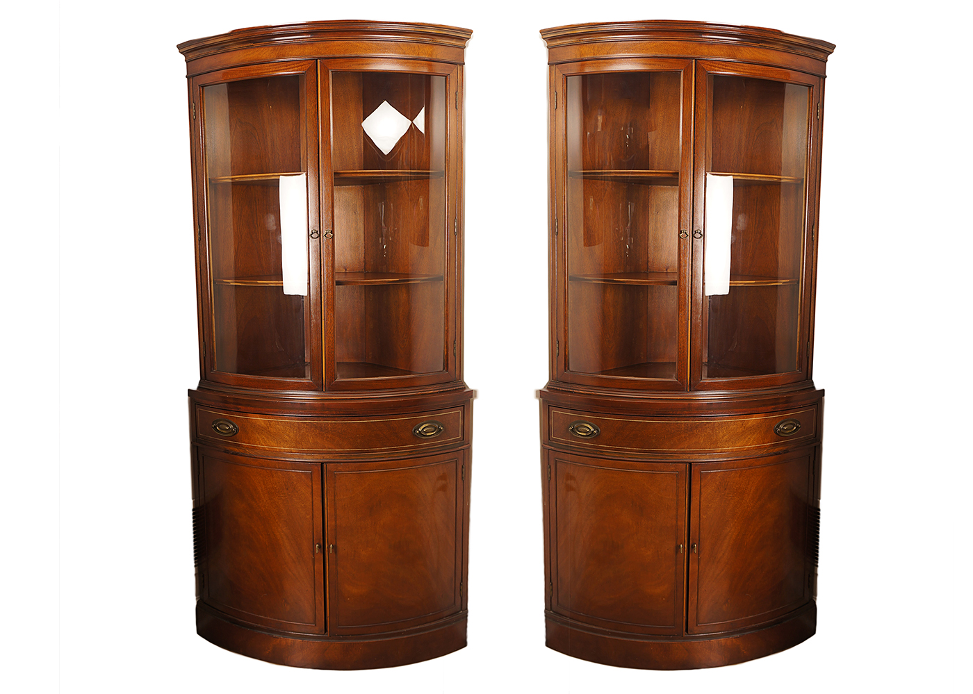 Matching Mahogany Bow Front Corner Cabinets