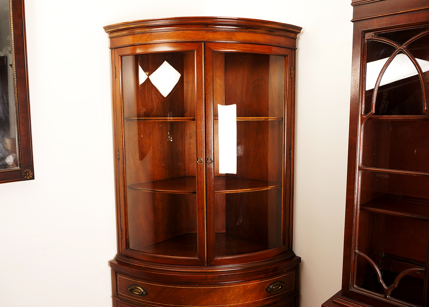 Matching Mahogany Bow Front Corner Cabinets