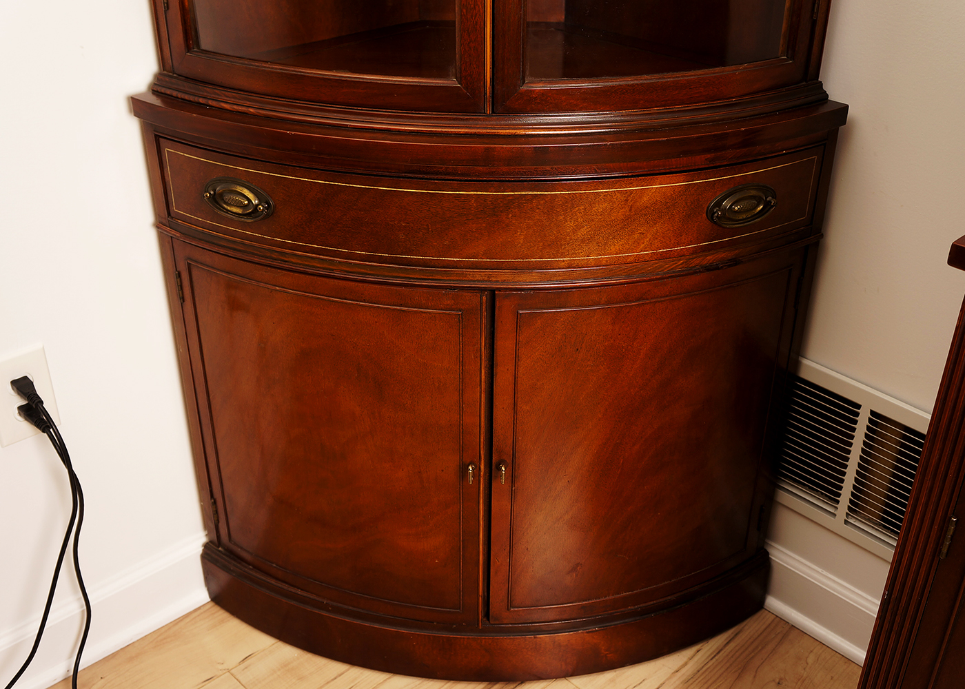 Matching Mahogany Bow Front Corner Cabinets
