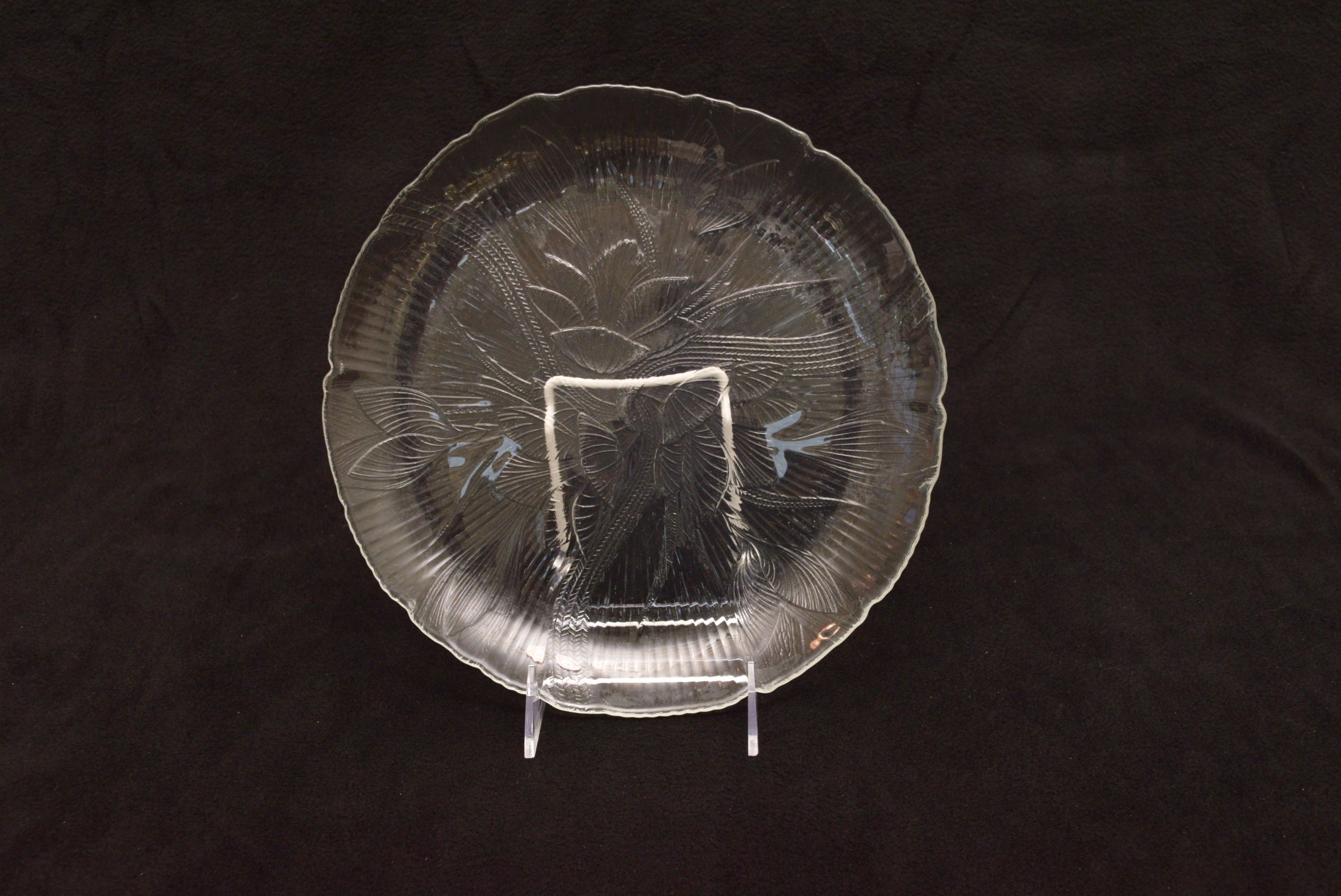 Set of Pressed Glass Dinner Plates, Salad Plates, and Salad Bowls