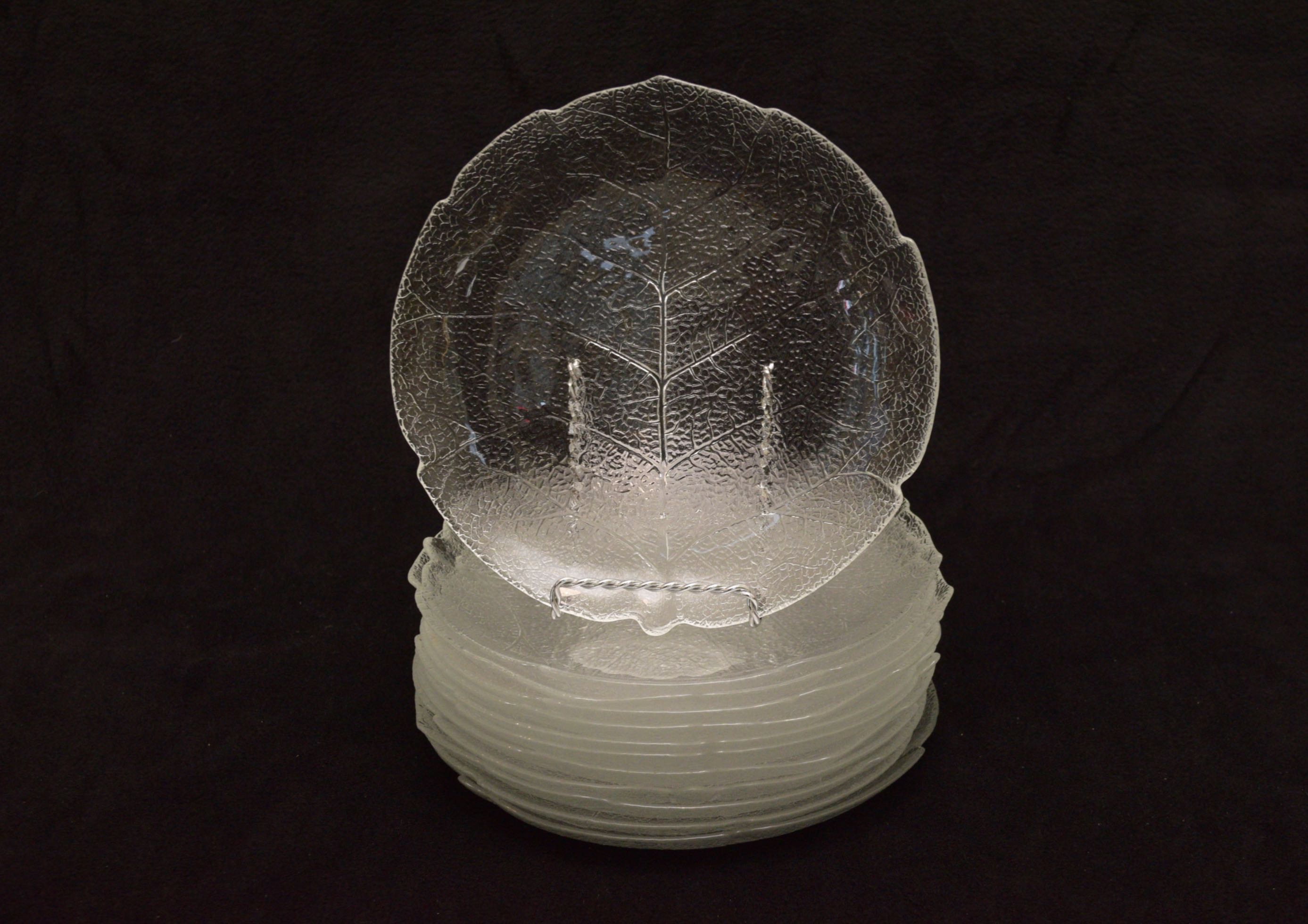Set of Pressed Glass Dinner Plates, Salad Plates, and Salad Bowls