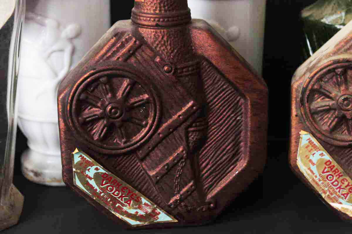 Collection of Vintage Dark Eyes Vodka Decanters