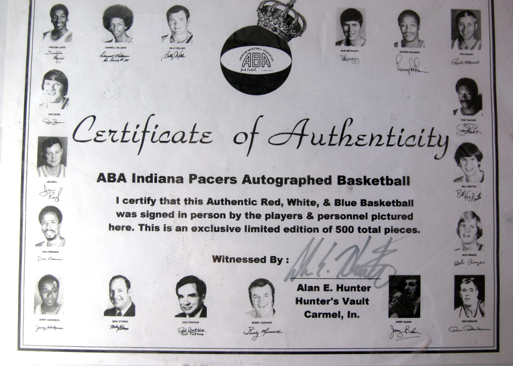 ABA Indiana Pacers Autographed Basketball with Certificate