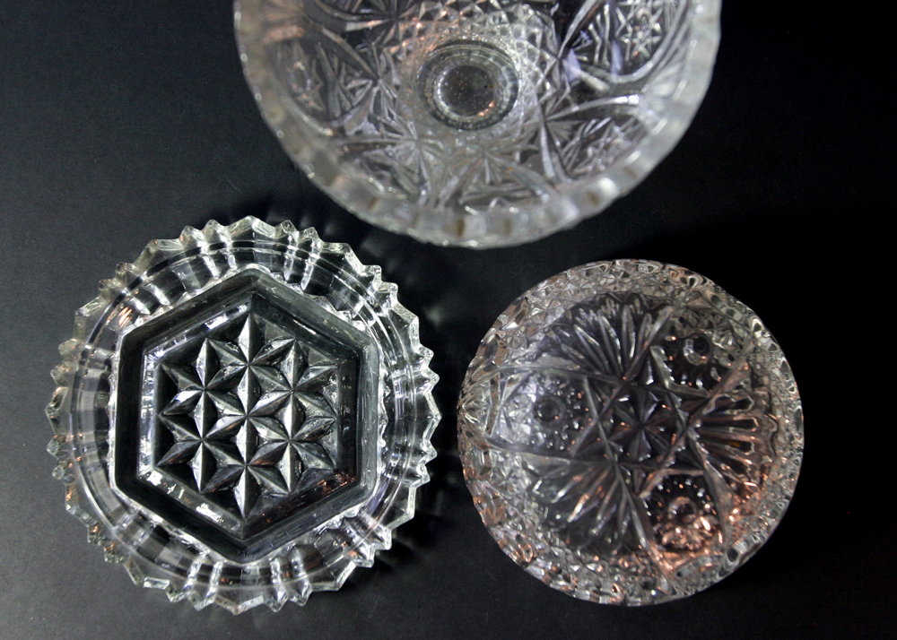 Cut Crystal Mantel Clock and Compotes