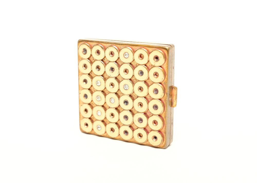 Rare Paul Flato Gold Tone and Rhinestone Compact