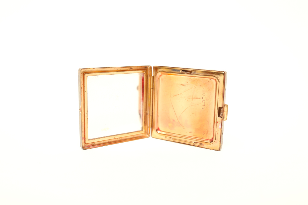 Rare Paul Flato Gold Tone and Rhinestone Compact