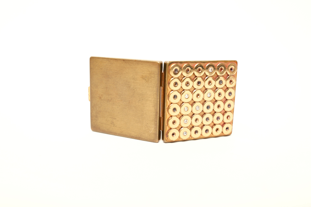 Rare Paul Flato Gold Tone and Rhinestone Compact