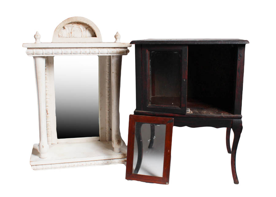 Black Cabinet with Saber Legs and White Mirror Shelf