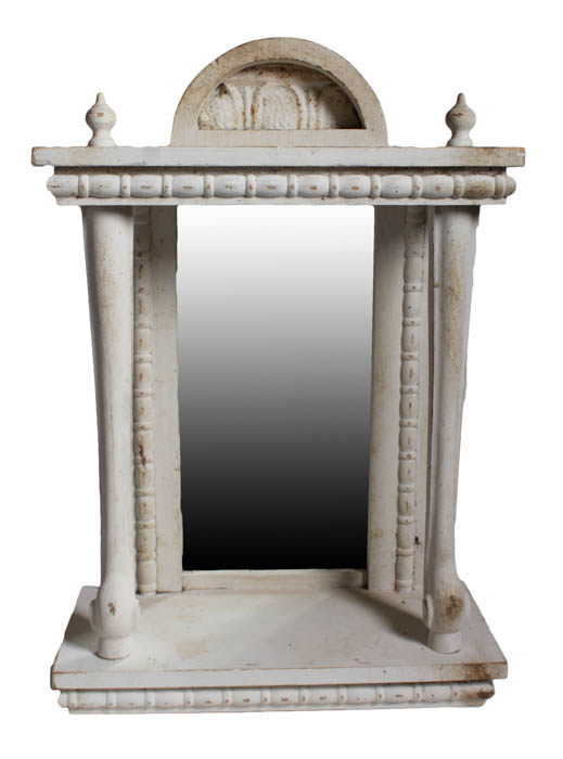 Black Cabinet with Saber Legs and White Mirror Shelf