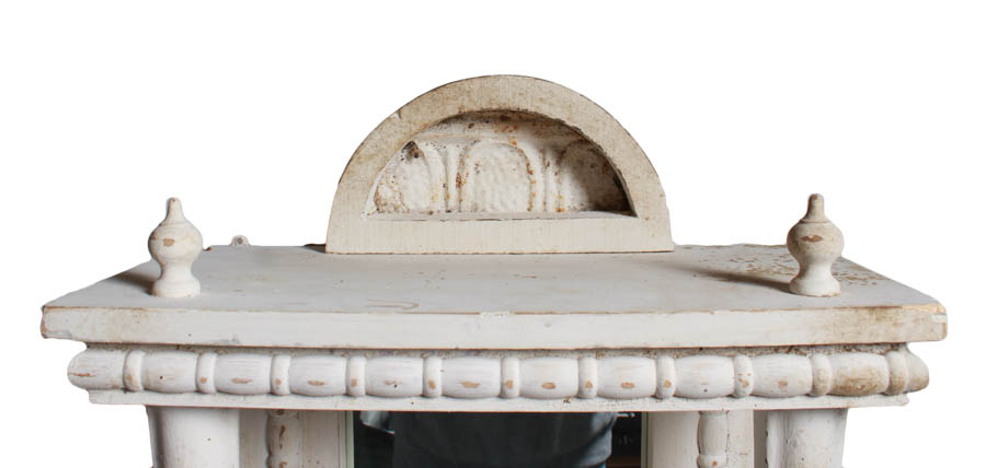 Black Cabinet with Saber Legs and White Mirror Shelf