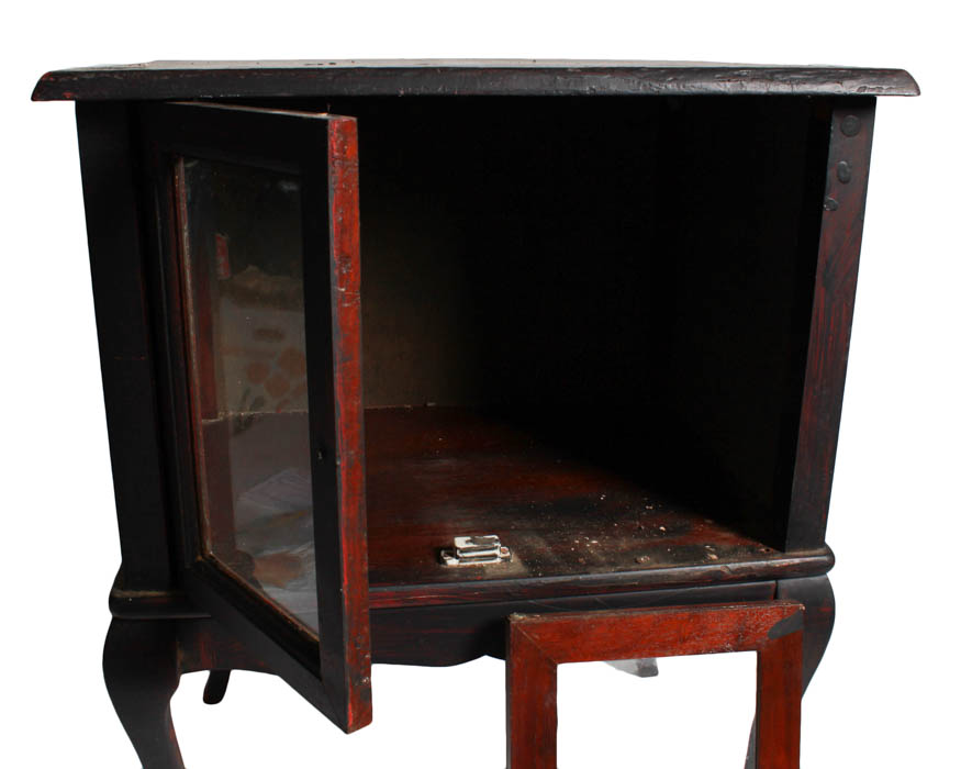 Black Cabinet with Saber Legs and White Mirror Shelf