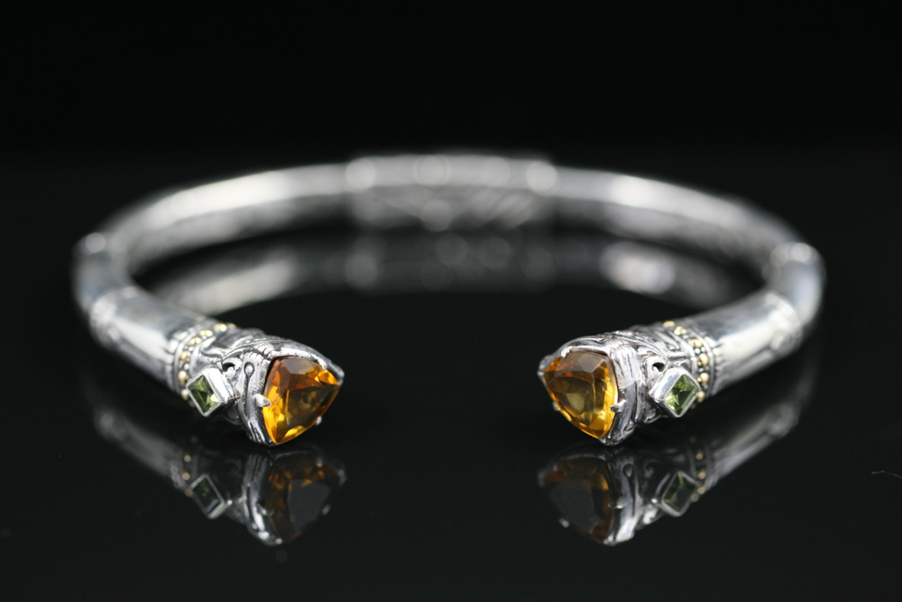 Robert Manse Sterling Silver & 18K Peridot Cuff Bracelet
