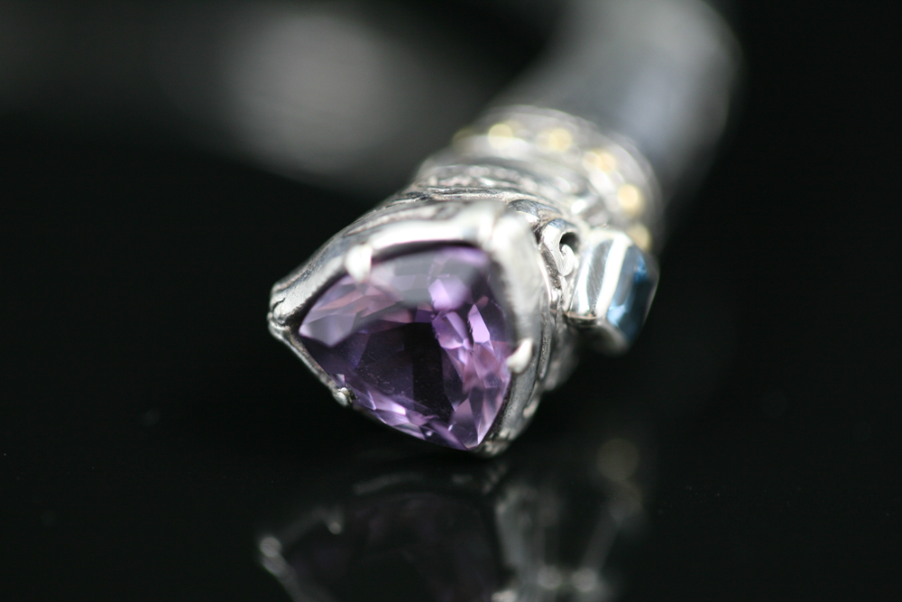 Robert Manse Sterling Silver & 18K Gold Amethyst  Cuff Bracelet