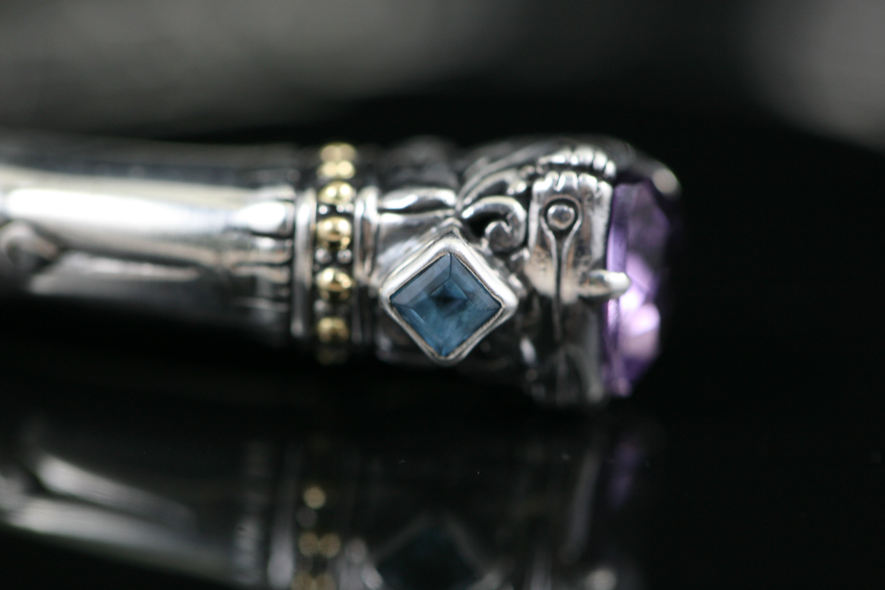 Robert Manse Sterling Silver & 18K Gold Amethyst  Cuff Bracelet