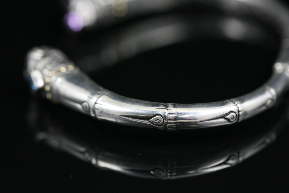 Robert Manse Sterling Silver & 18K Gold Amethyst  Cuff Bracelet