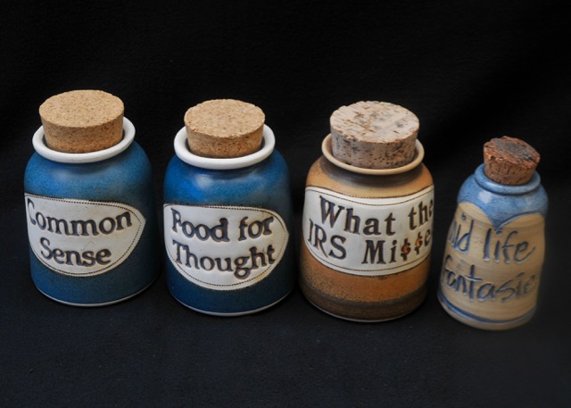 Collection of Cork Topped Pottery Statement Jars