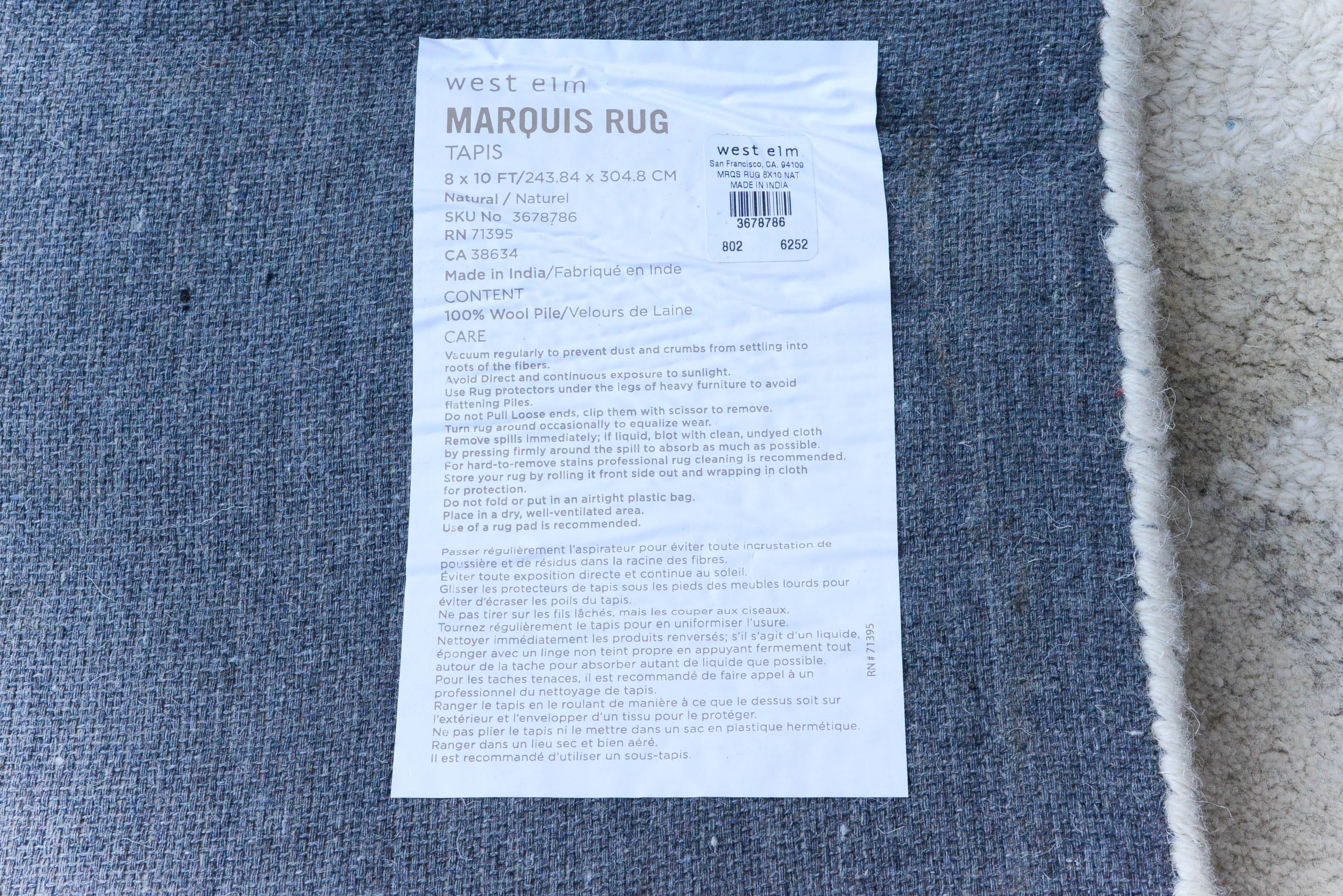 West Elm 100% Wool Pile Marquis Rug