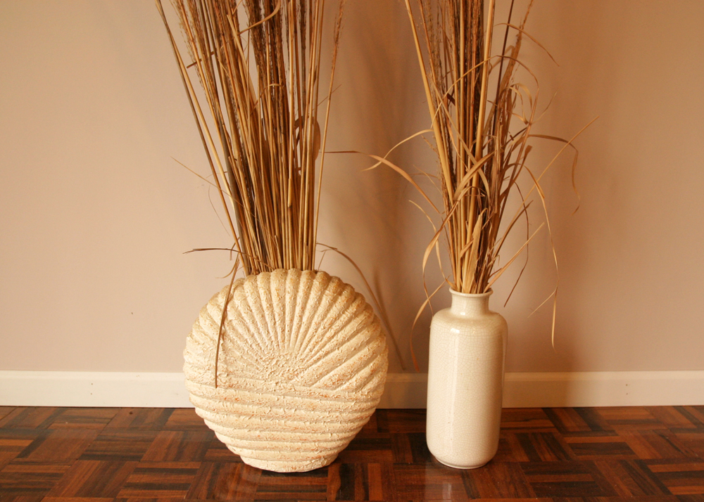 Pair of Ceramic Floor Vases with Decorative Grass