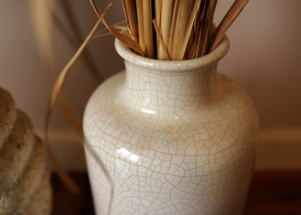 Pair of Ceramic Floor Vases with Decorative Grass
