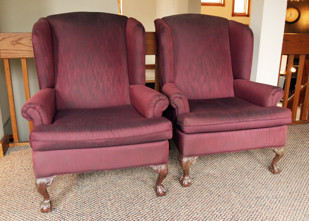 Burgundy Wingback Arm Chairs