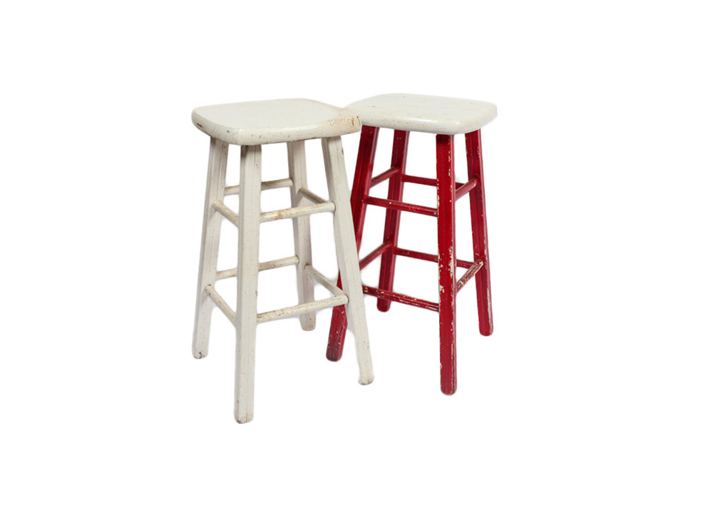 Pair of Red and White Wooden Stools