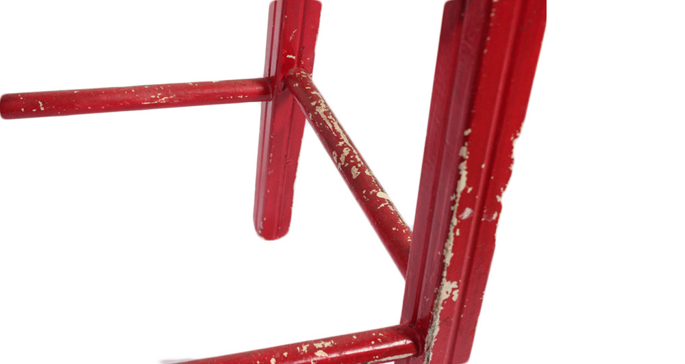 Pair of Red and White Wooden Stools