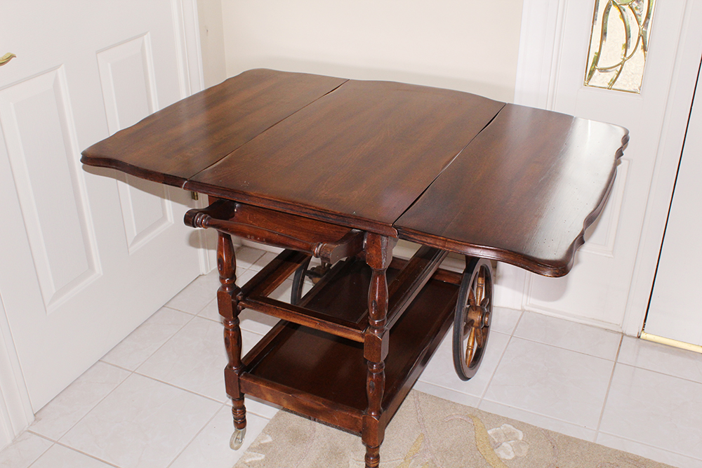 Walnut Drop Leaf Tea Cart