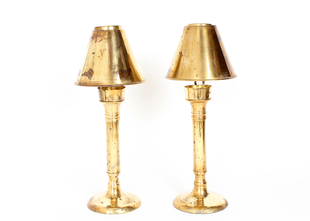 Pair of Brass Shaded Candlesticks
