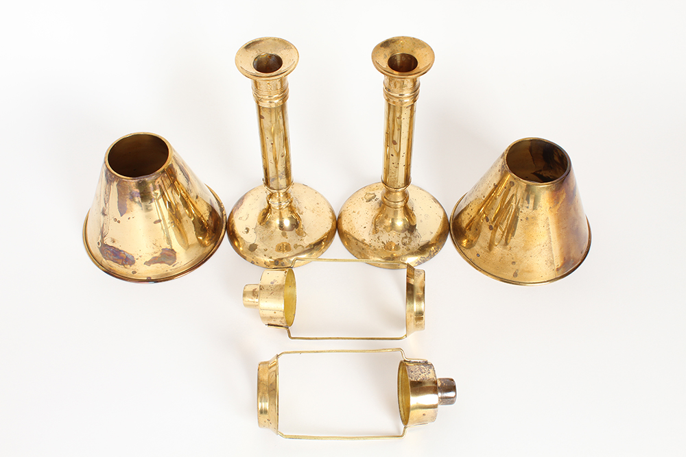 Pair of Brass Shaded Candlesticks