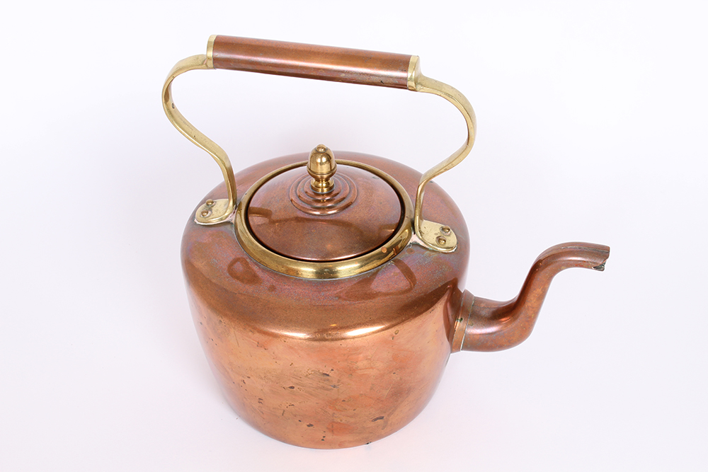 Copper Colander and Tea Kettle