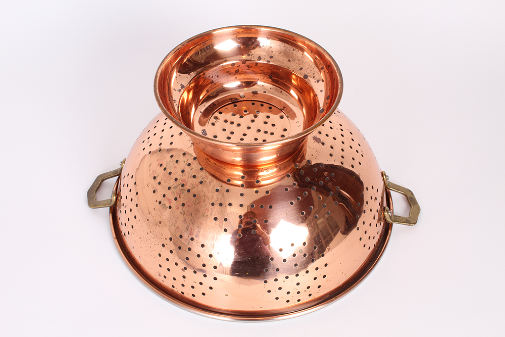 Copper Colander and Tea Kettle