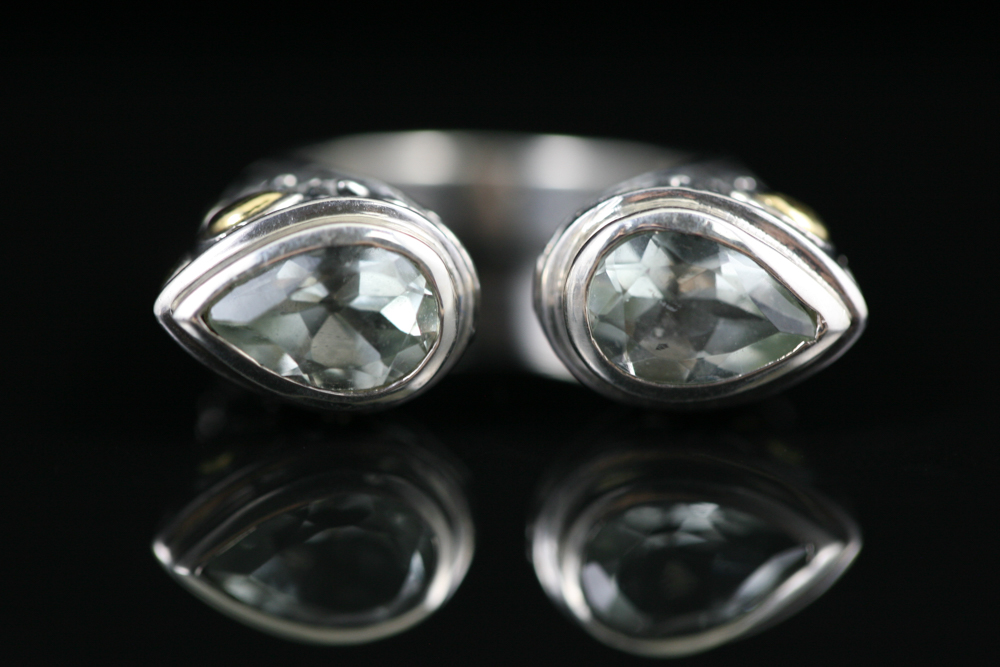Robert Manse Sterling Silver & 18K Gold Ring with Prasiolite