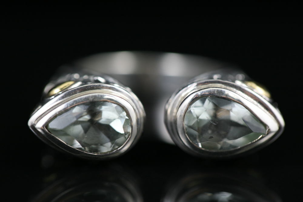 Robert Manse Sterling Silver & 18K Gold Ring with Prasiolite